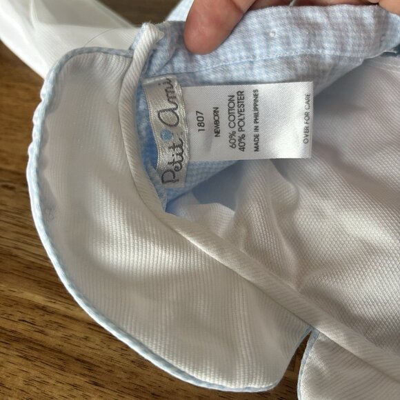 Petit Ami Blue Romper Overalls Style Suit Newborn Peter Pan Collar Heirloom - Picture 4 of 12